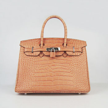 Hermes Birkin 30Cm Crocodile Stripe Handbags Orange Silver